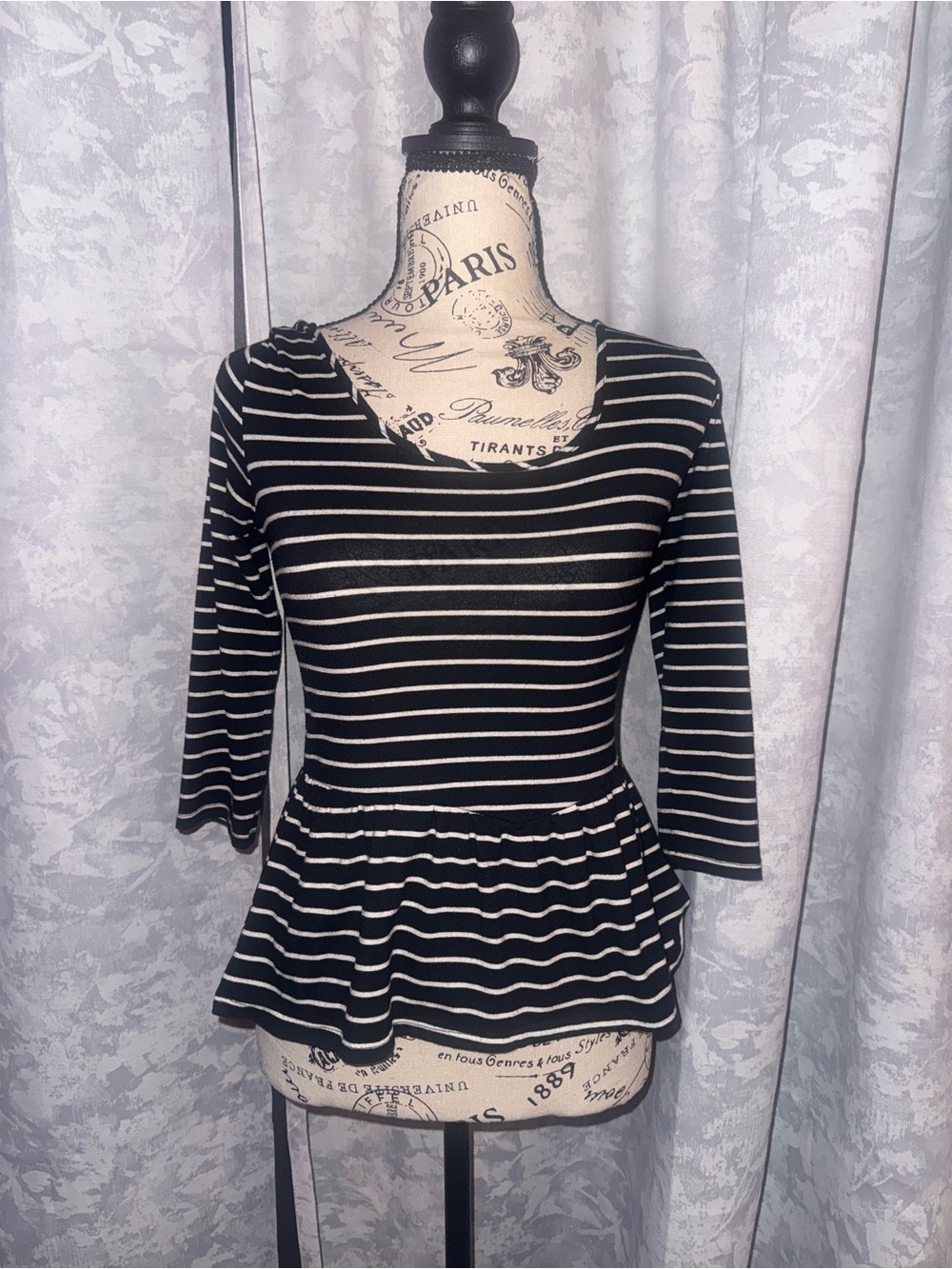 Striped Black and White Peplum Top